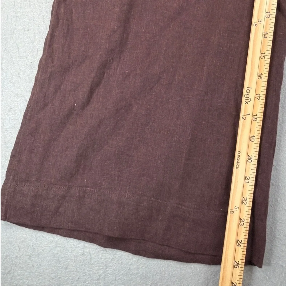 Free People Brown Linen Blend Wide Leg Crop Pants Elastic Waist Boho Women Small